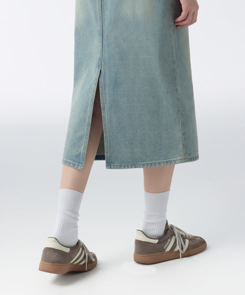 MUSINSA STANDARD WOMAN MUSINSA STANDARD WOMAN Denim Midi Skirt Yellow Sky Blue
