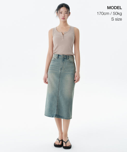 MUSINSA STANDARD WOMAN MUSINSA STANDARD WOMAN Denim Midi Skirt Yellow Sky Blue