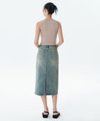 MUSINSA STANDARD WOMAN MUSINSA STANDARD WOMAN Denim Midi Skirt Yellow Sky Blue