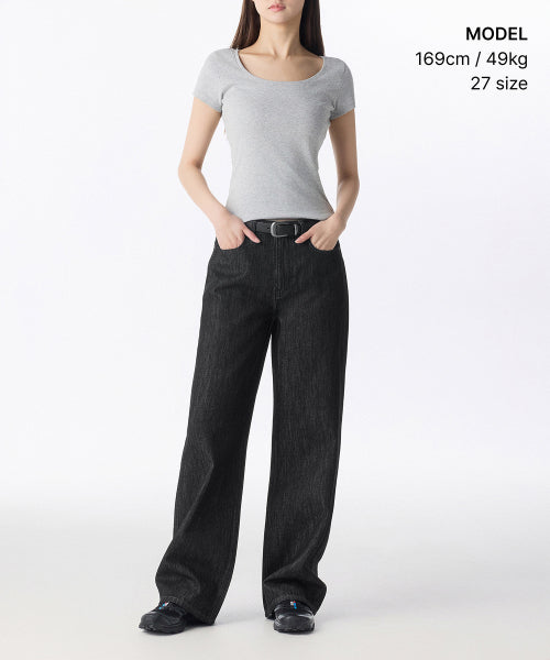 MUSINSA STANDARD WOMAN MUSINSA STANDARD WOMAN Denim Wide Pants [Low Black]