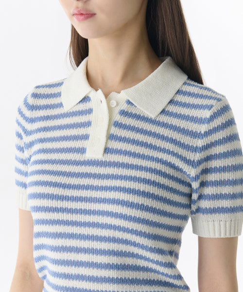 MUSINSA STANDARD WOMAN MUSINSA STANDARD WOMAN Women's Striped Knitted Polo Shirt (Size S)