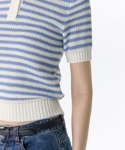 MUSINSA STANDARD WOMAN MUSINSA STANDARD WOMAN Women's Striped Knitted Polo Shirt (Size S)