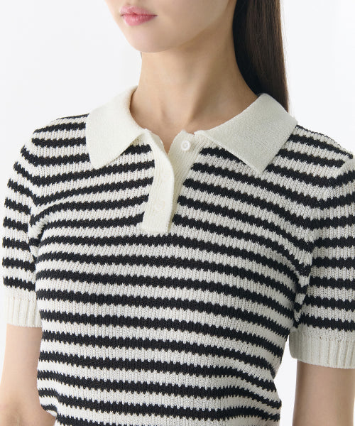 MUSINSA STANDARD WOMAN MUSINSA STANDARD WOMAN Women's Striped Knitted Polo Shirt (Size S)