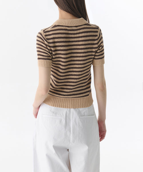 MUSINSA STANDARD WOMAN MUSINSA STANDARD WOMAN Women's Striped Knitted Polo Shirt (S)
