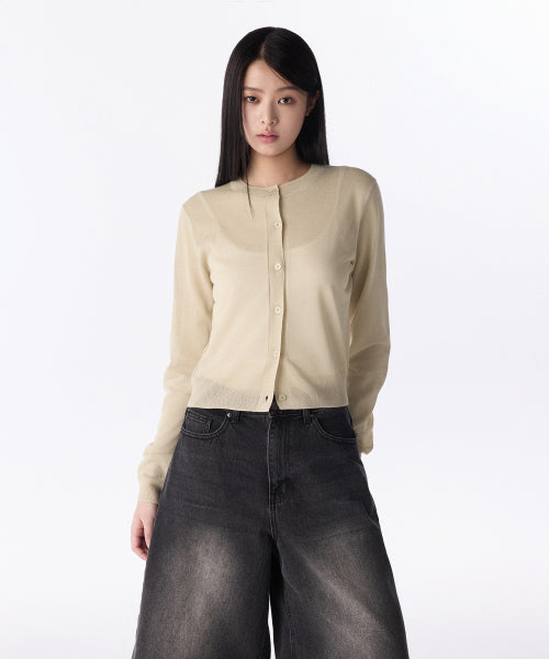 MUSINSA STANDARD WOMAN MUSINSA STANDARD WOMAN Women's Sheer Round Neck Cardigan [Light Beige]