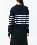 MUSINSA STANDARD WOMAN MUSINSA STANDARD WOMAN Women's Striped Slit Neck Long Sleeve Polo Shirt (Navy/Ivory)