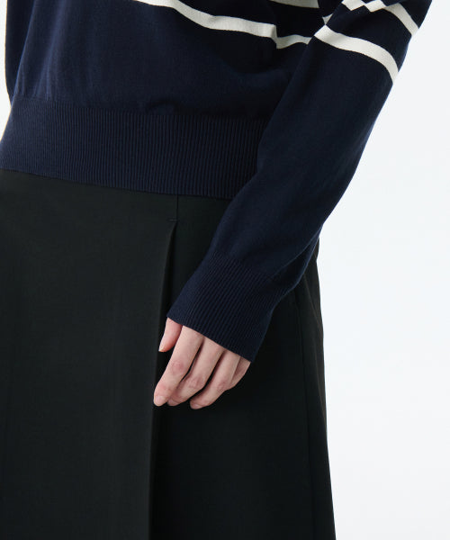 MUSINSA STANDARD WOMAN MUSINSA STANDARD WOMAN Women's Striped Slit Neck Long Sleeve Polo Shirt (Navy/Ivory)
