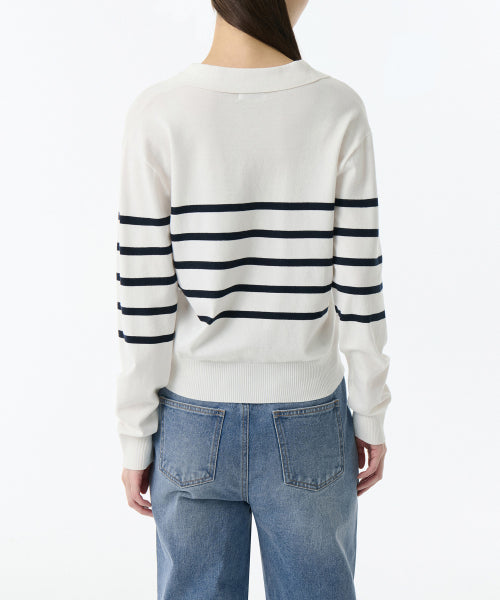 MUSINSA STANDARD WOMAN MUSINSA STANDARD WOMAN Women's Striped Slit Neck Long Sleeve Polo Shirt (Size)