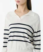 MUSINSA STANDARD WOMAN MUSINSA STANDARD WOMAN Women's Striped Slit Neck Long Sleeve Polo Shirt (Size)