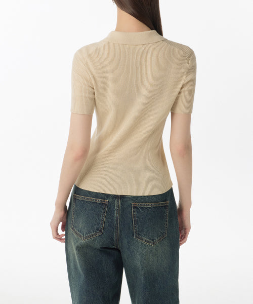 MUSINSA STANDARD WOMAN MUSINSA STANDARD WOMAN Cardigan Slim Collared Short-Sleeve [Light Beige]