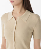 MUSINSA STANDARD WOMAN MUSINSA STANDARD WOMAN Cardigan Slim Collared Short-Sleeve [Light Beige]