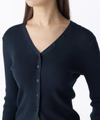 MUSINSA STANDARD WOMAN MUSINSA STANDARD WOMAN Women's Ribbed Slim Cardigan Dark Navy