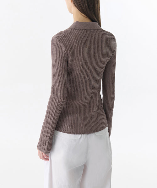 MUSINSA STANDARD WOMAN MUSINSA STANDARD WOMAN Women's Vertical Crochet Slim Collared Cardigan [Taupe]