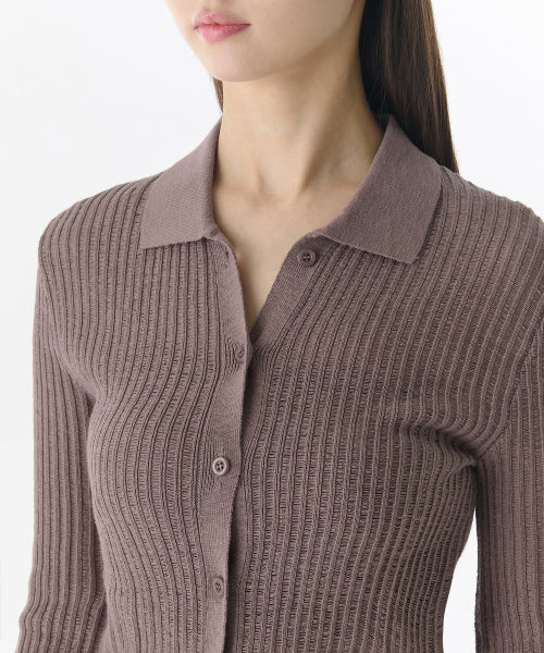 MUSINSA STANDARD WOMAN MUSINSA STANDARD WOMAN Women's Vertical Crochet Slim Collared Cardigan [Taupe]