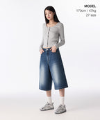 MUSINSA STANDARD WOMAN MUSINSA STANDARD WOMAN Women's Big Brush Wide Bermuda Denim Pants [Medium Indigo]