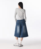 MUSINSA STANDARD WOMAN MUSINSA STANDARD WOMAN Women's Big Brush Wide Bermuda Denim Pants [Medium Indigo]