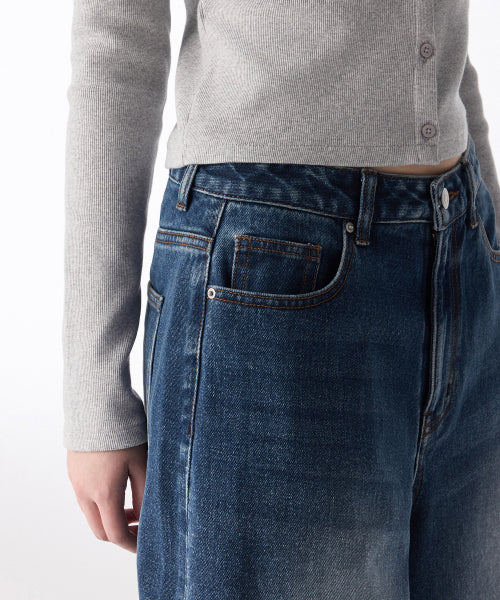 MUSINSA STANDARD WOMAN MUSINSA STANDARD WOMAN Women's Big Brush Wide Bermuda Denim Pants [Medium Indigo]