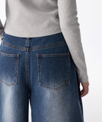 MUSINSA STANDARD WOMAN MUSINSA STANDARD WOMAN Women's Big Brush Wide Bermuda Denim Pants [Medium Indigo]