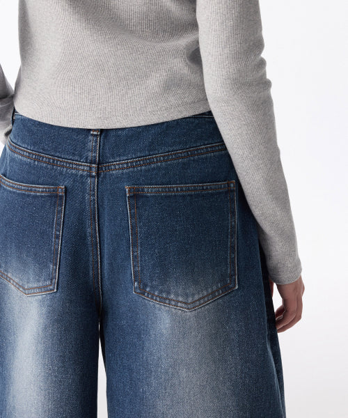 MUSINSA STANDARD WOMAN MUSINSA STANDARD WOMAN Women's Big Brush Wide Bermuda Denim Pants [Medium Indigo]