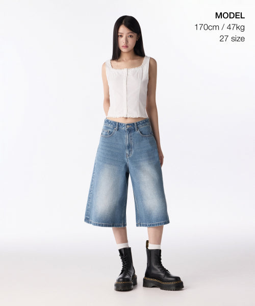 MUSINSA STANDARD WOMAN MUSINSA STANDARD WOMAN Women's Denim Bermuda Pants [Light Indigo]