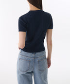 MUSINSA STANDARD WOMAN MUSINSA STANDARD WOMAN Women's Knitwear Cable Crew Neck Short Sleeve [Navy]