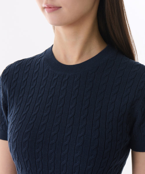 MUSINSA STANDARD WOMAN MUSINSA STANDARD WOMAN Women's Knitwear Cable Crew Neck Short Sleeve [Navy]