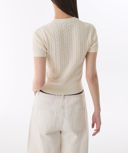 MUSINSA STANDARD WOMAN MUSINSA STANDARD WOMAN Women's Cable Crew Neck Short Sleeve Knit [Size]