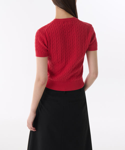MUSINSA STANDARD WOMAN MUSINSA STANDARD WOMAN Women's Cable Crew Neck Short Sleeve Knit Red