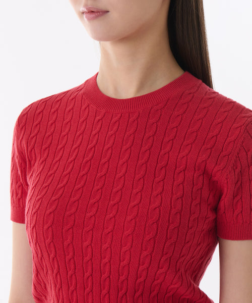 MUSINSA STANDARD WOMAN MUSINSA STANDARD WOMAN Women's Cable Crew Neck Short Sleeve Knit Red