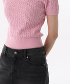 MUSINSA STANDARD WOMAN MUSINSA STANDARD WOMAN Women's Cable Crew Neck Short Sleeve Knit [Pink]