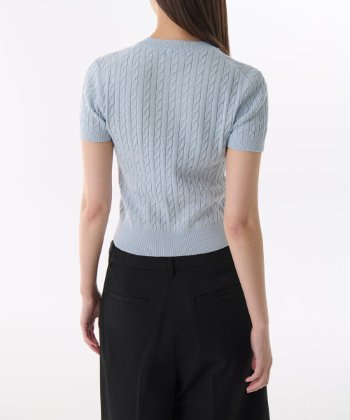 MUSINSA STANDARD WOMAN MUSINSA STANDARD WOMAN Women's Cable Crew Neck Short Sleeve Knit [Pastel Blue]