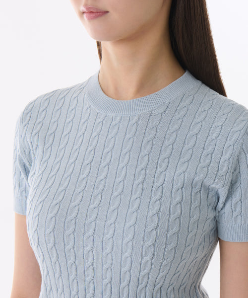 MUSINSA STANDARD WOMAN MUSINSA STANDARD WOMAN Women's Cable Crew Neck Short Sleeve Knit [Pastel Blue]