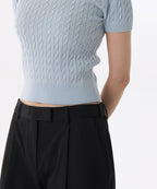 MUSINSA STANDARD WOMAN MUSINSA STANDARD WOMAN Women's Cable Crew Neck Short Sleeve Knit [Pastel Blue]
