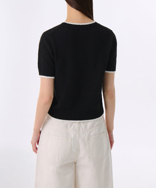 MUSINSA STANDARD WOMAN MUSINSA STANDARD WOMAN Women's Mini Bouclinger Short Sleeve Knit [Black/Ivory]