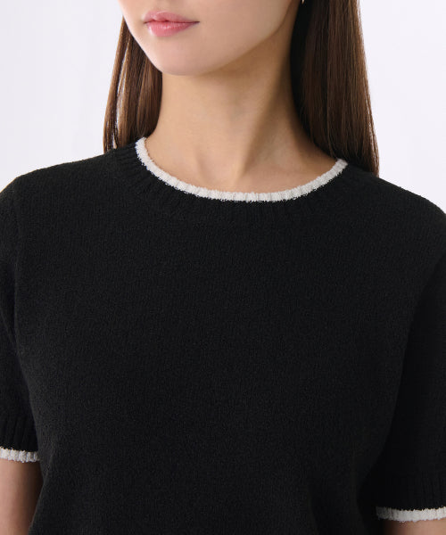 MUSINSA STANDARD WOMAN MUSINSA STANDARD WOMAN Women's Mini Bouclinger Short Sleeve Knit [Black/Ivory]