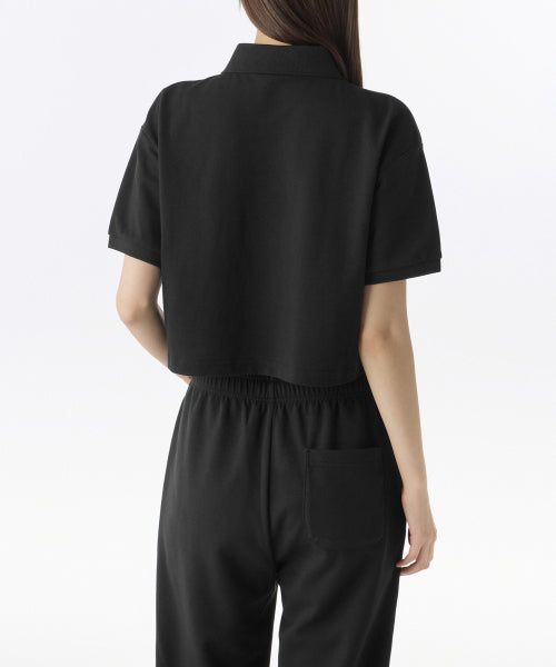 MUSINSA STANDARD WOMAN MUSINSA STANDARD WOMAN Relaxed Crop Pique Polo Shirt Black