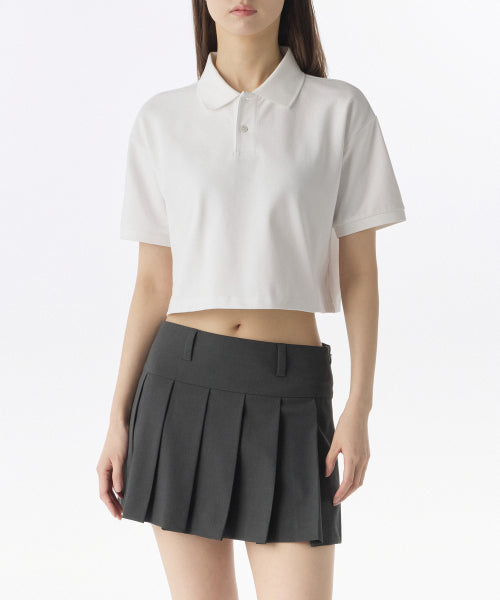 MUSINSA STANDARD WOMAN MUSINSA STANDARD WOMAN Women's Relaxed Crop Pique Polo Shirt (White)