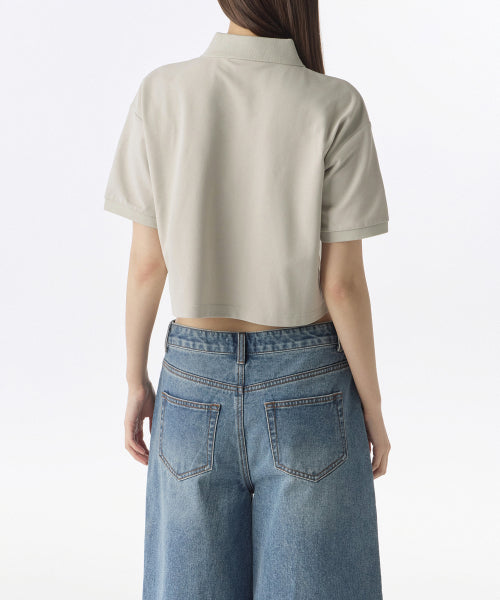MUSINSA STANDARD WOMAN MUSINSA STANDARD WOMAN Relaxed Crop Pique Polo Shirt (Mushroom)