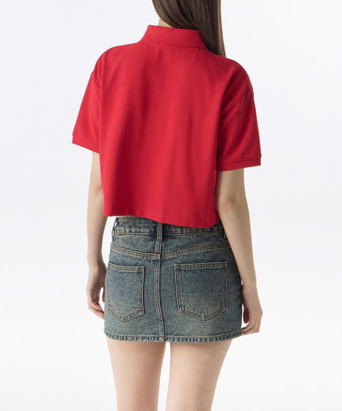 MUSINSA STANDARD WOMAN MUSINSA STANDARD WOMAN Relaxed Crop Pique Polo Shirt (Red)