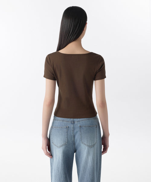 MUSINSA STANDARD WOMAN MUSINSA STANDARD WOMAN Women's Slim Square Neck T-Shirt [Dark Brown]
