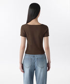MUSINSA STANDARD WOMAN MUSINSA STANDARD WOMAN Women's Slim Square Neck T-Shirt [Dark Brown]
