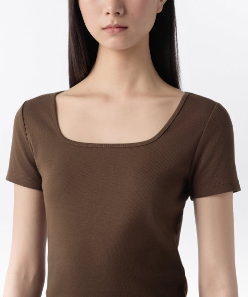 MUSINSA STANDARD WOMAN MUSINSA STANDARD WOMAN Women's Slim Square Neck T-Shirt [Dark Brown]