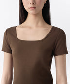 MUSINSA STANDARD WOMAN MUSINSA STANDARD WOMAN Women's Slim Square Neck T-Shirt [Dark Brown]