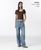 MUSINSA STANDARD WOMAN MUSINSA STANDARD WOMAN Women's Slim Square Neck T-Shirt [Dark Brown]