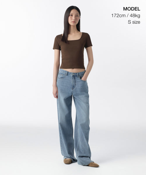 MUSINSA STANDARD WOMAN MUSINSA STANDARD WOMAN Women's Slim Square Neck T-Shirt [Dark Brown]