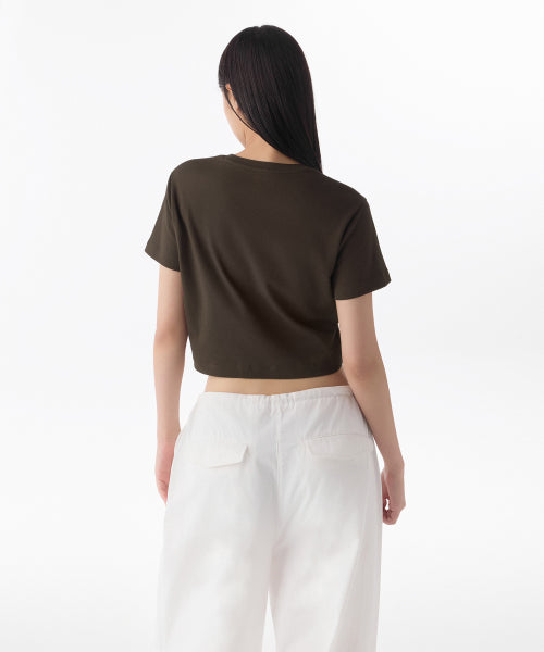 MUSINSA STANDARD WOMAN MUSINSA STANDARD WOMAN Crew Neck Crop T-Shirt (Dark Brown)