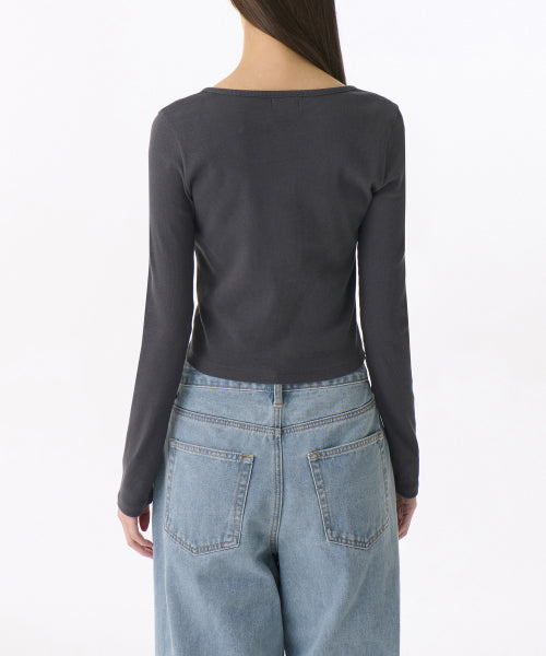 MUSINSA STANDARD WOMAN MUSINSA STANDARD WOMAN Cardigan Slim Scoop Neck [Dark Gray]