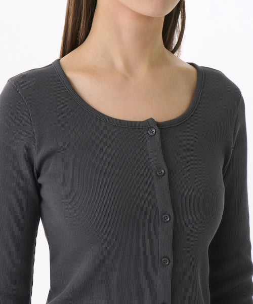 MUSINSA STANDARD WOMAN MUSINSA STANDARD WOMAN Cardigan Slim Scoop Neck [Dark Gray]