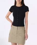MUSINSA STANDARD WOMAN MUSINSA STANDARD WOMAN Women's Slim Crew Neck Button T-Shirt (Size S)