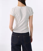 MUSINSA STANDARD WOMAN MUSINSA STANDARD WOMAN Women's Slim Crew Neck Button T-Shirt (White)